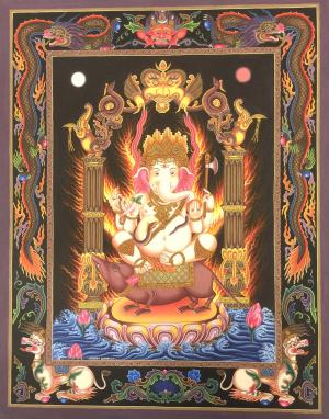 4 armed sitting Ganesh in Newari style with dragon motifs